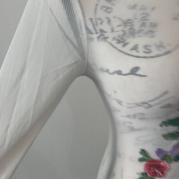 SHEER BODYSUIT EMBROIDERED FLORAL SZ S 3/4 SLEEVE PREPPY SEXY CHIC AESTHETIC - Picture 2 of 16